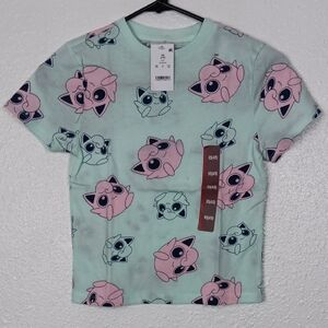 Pokemon T-shirt Green Pink Short Sleeve Size XS 4/5 Kids Top